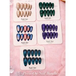 Press-On Nail Bundle – 5 Unique Cateye Sets | Handmade & Reusable - Size Small